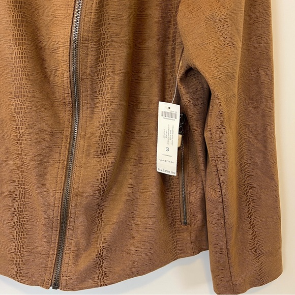 NWT Chico's Faux Suede Motorcycle Jacket Collared Brown Zip Up Size 3 16/18 - Picture 4 of 11